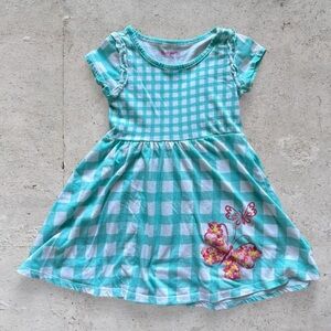 nannette kids teal & white checkered butterfly dress